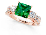 Rose gold Princess Cut Emerald Three-Stone Ring with Pavé Split Shank and Four-Prong Setting_1