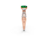 Rose gold Princess Cut Emerald Three-Stone Ring with Pavé Split Shank and Four-Prong Setting_2