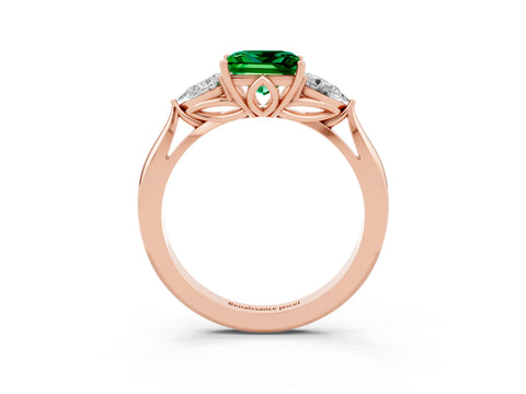 Rose gold Princess Cut Emerald Three-Stone Ring with Pear Side Stones and Four-Prong Setting_15