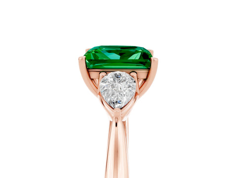 Rose gold Princess Cut Emerald Three-Stone Ring with Pear Side Stones and Four-Prong Setting_17
