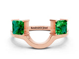 Rose gold Princess Cut Emerald Two-Stone Open Band Ring with Four-Prong Setting_6