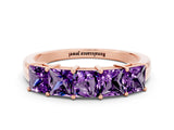 Rose gold Princess Cut Five-Stone Amethyst Band with Prong Setting_6