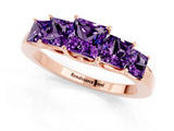 Rose gold Princess Cut Five-Stone Amethyst Ring with Classic Prong Setting_7