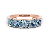 Rose gold Princess Cut Five-Stone Aquamarine Band with Prong Setting_6
