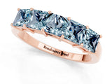 Rose gold Princess Cut Five-Stone Aquamarine Band with Prong Setting_7