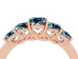 Rose gold Princess Cut Five-Stone Aquamarine Ring with Classic Prong Setting_10