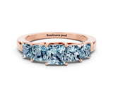 Rose gold Princess Cut Five-Stone Aquamarine Ring with Classic Prong Setting_6