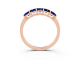 Rose gold Princess Cut Five-Stone Blue Sapphire Band with Prong Setting_9