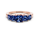 Rose gold Princess Cut Five-Stone Blue Sapphire Ring with Classic Prong Setting_6