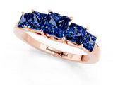 Rose gold Princess Cut Five-Stone Blue Sapphire Ring with Classic Prong Setting_7