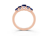Rose gold Princess Cut Five-Stone Blue Sapphire Ring with Classic Prong Setting_9