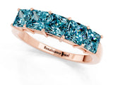 Rose gold Princess Cut Five-Stone Blue Topaz Band with Prong Setting_7