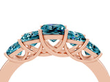 Rose gold Princess Cut Five-Stone Blue Topaz Ring with Classic Prong Setting_10