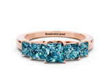 Rose gold Princess Cut Five-Stone Blue Topaz Ring with Classic Prong Setting_6
