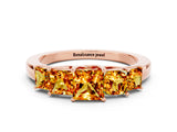 Rose gold Princess Cut Five-Stone Citrine Ring with Classic Prong Setting_6