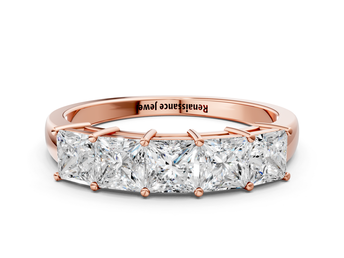 Rose gold Princess Cut Five-Stone Diamond White Gold Band with Prong Setting_121