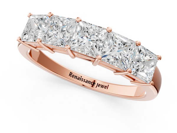 Rose gold Princess Cut Five-Stone Diamond Band with Prong Setting