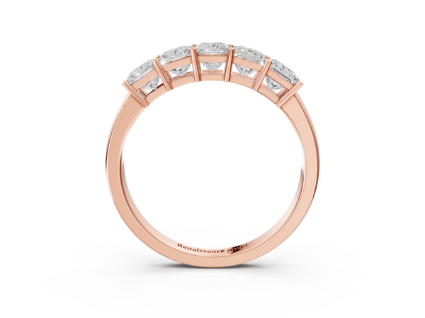 Rose gold Princess Cut Five-Stone Diamond Band with Prong Setting