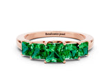 Rose gold Princess Cut Five-Stone Emerald Ring with Classic Prong Setting_6