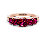 Rose gold Princess Cut Five-Stone Garnet Ring with Classic Prong Setting_6