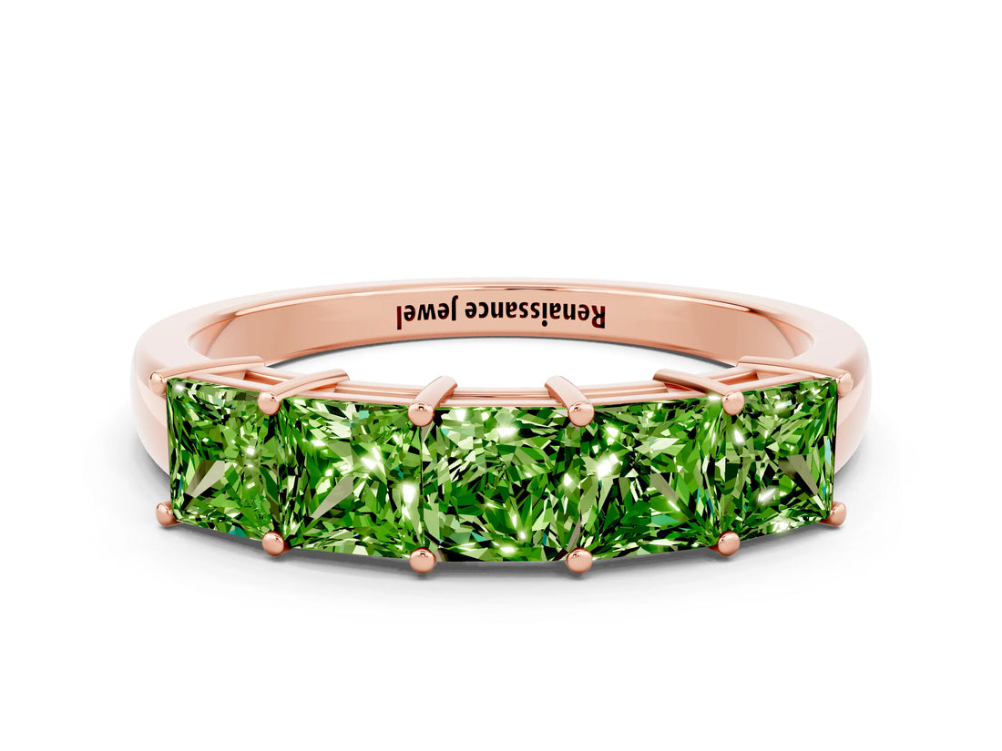 Rose gold Princess Cut Five-Stone Peridot Band with Prong Setting_6