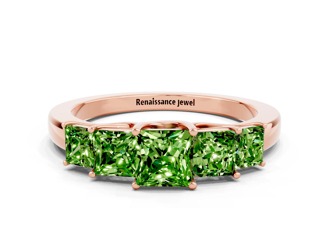 Rose gold Princess Cut Five-Stone Peridot Ring with Classic Prong Setting_6