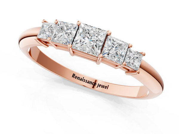 Rose gold Princess Cut Five-Stone Prong Set Diamond Band