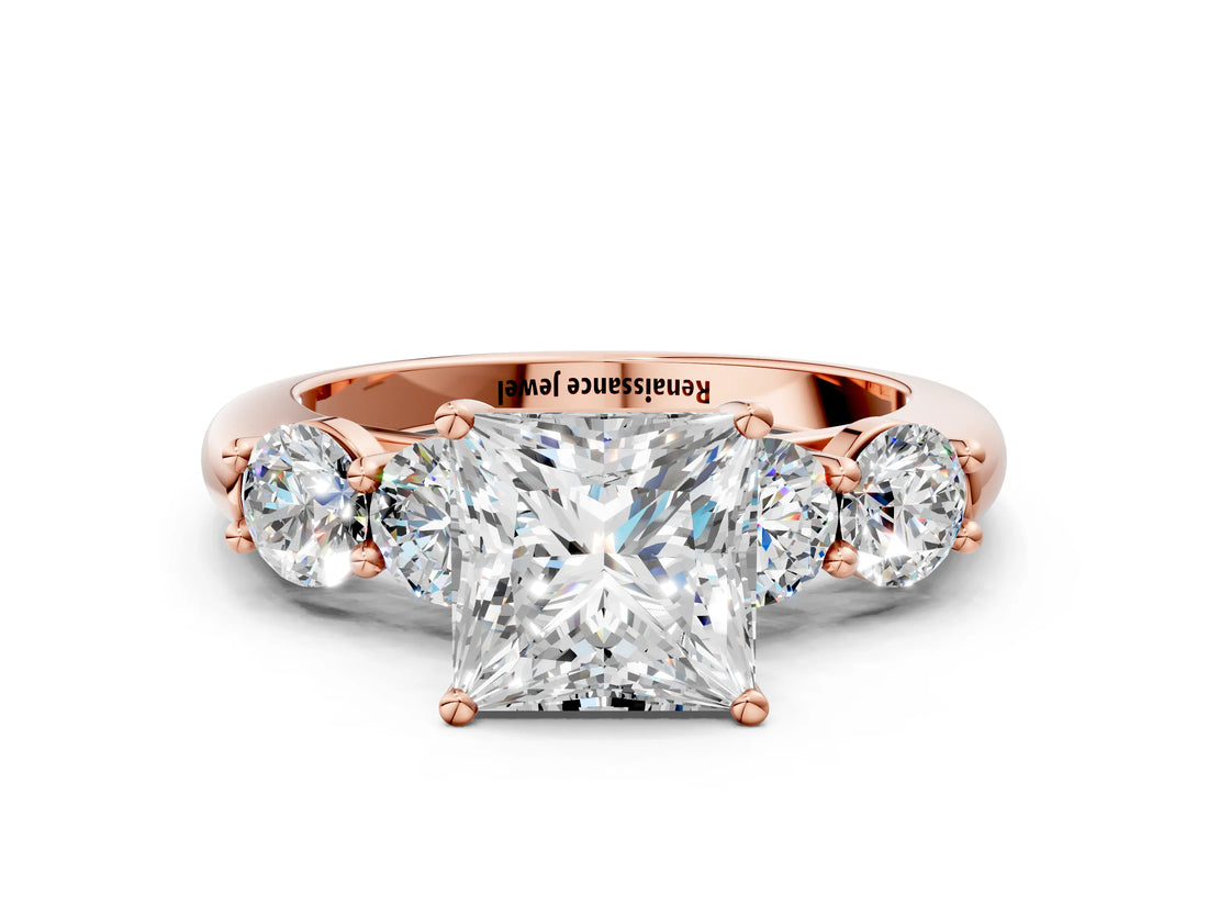 Rose gold Princess Cut Five-Stone Prong Set Diamond Ring with Classic Band_45