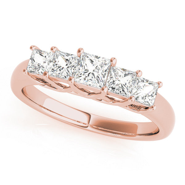 Rose gold Princess Cut Five-Stone Prong Set White Gold Band