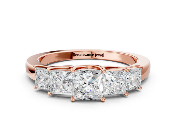 Rose gold Princess Cut Five-Stone Diamond Ring with Classic Prong Setting