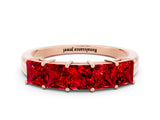 Rose gold Princess Cut Five-Stone Ruby Band with Prong Setting_6