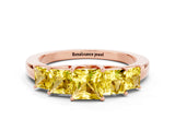 Rose gold Princess Cut Five-Stone Yellow Sapphire Ring with Classic Prong Setting_18