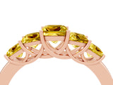Rose gold Princess Cut Five-Stone Yellow Sapphire Ring with Classic Prong Setting_22