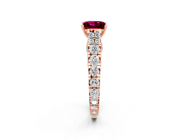 Rose gold Princess Cut Garnet Classic Solitaire Ring with Pavé Band and Four-Prong Setting