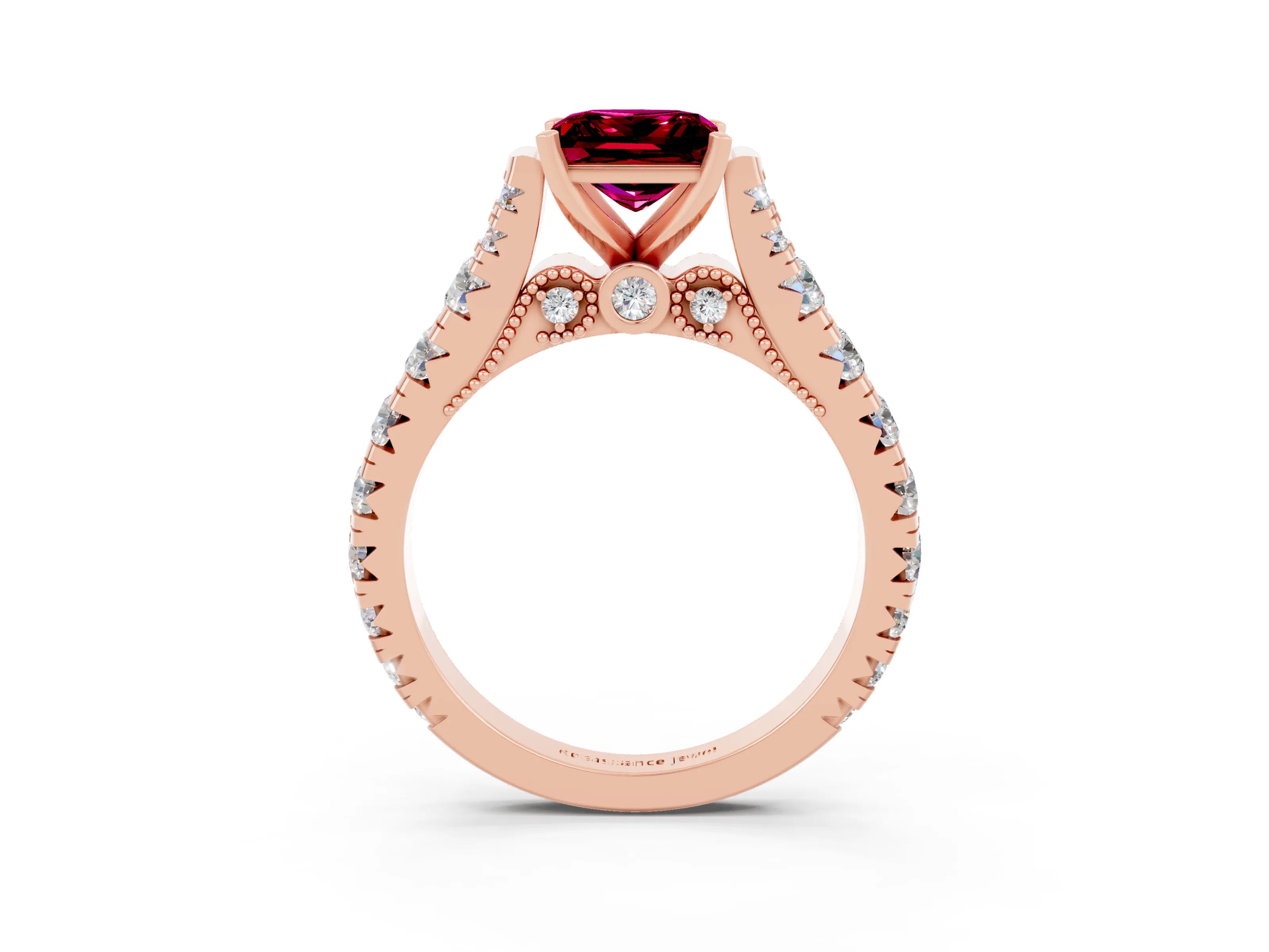 Rose gold Princess Cut Garnet Classic Solitaire Ring with Pavé Band and Four-Prong Setting_3