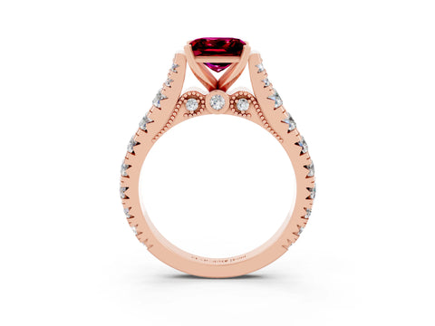 Rose gold Princess Cut Garnet Classic Solitaire Ring with Pavé Band and Four-Prong Setting_3