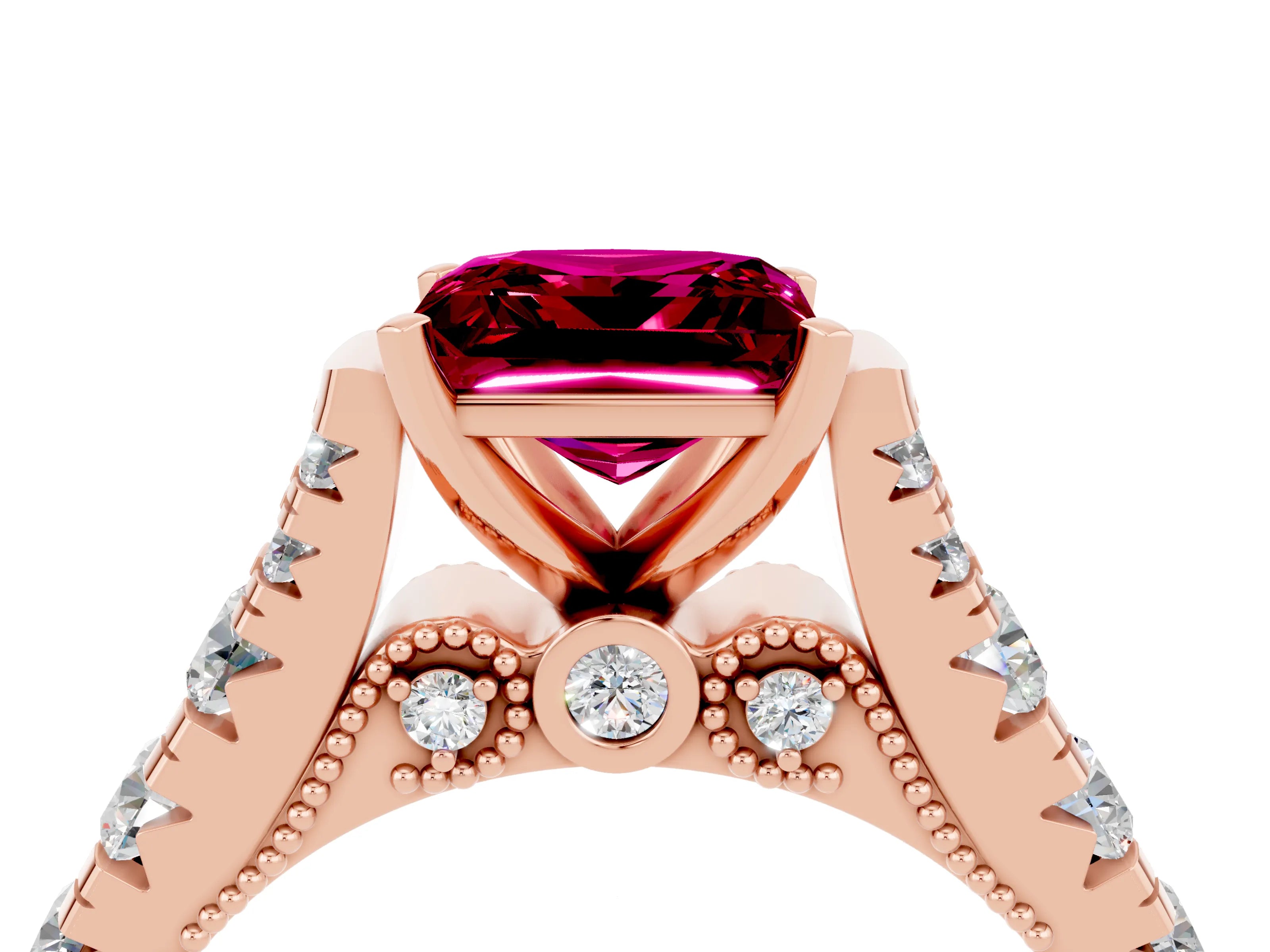 Rose gold Princess Cut Garnet Classic Solitaire Ring with Pavé Band and Four-Prong Setting_4