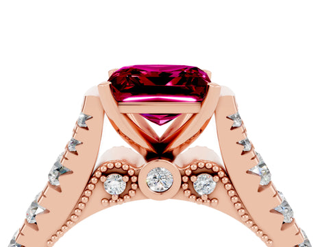 Rose gold Princess Cut Garnet Classic Solitaire Ring with Pavé Band and Four-Prong Setting_4