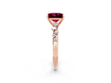 Rose gold Princess Cut Garnet Cluster Side Stone Solitaire Ring with Prong Setting_26