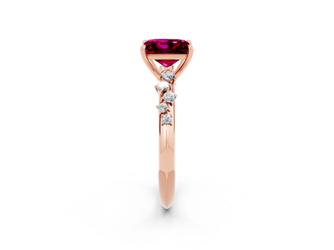 Rose gold Princess Cut Garnet Cluster Side Stone Solitaire Ring with Prong Setting_26