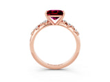 Rose gold Princess Cut Garnet Cluster Side Stone Solitaire Ring with Prong Setting_27