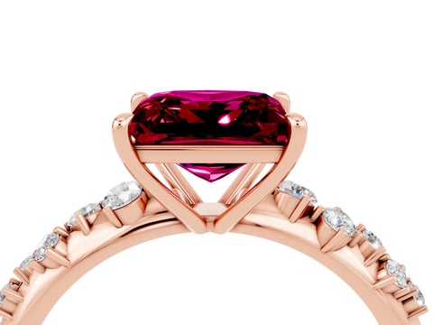 Rose gold Princess Cut Garnet Cluster Side Stone Solitaire Ring with Prong Setting_28