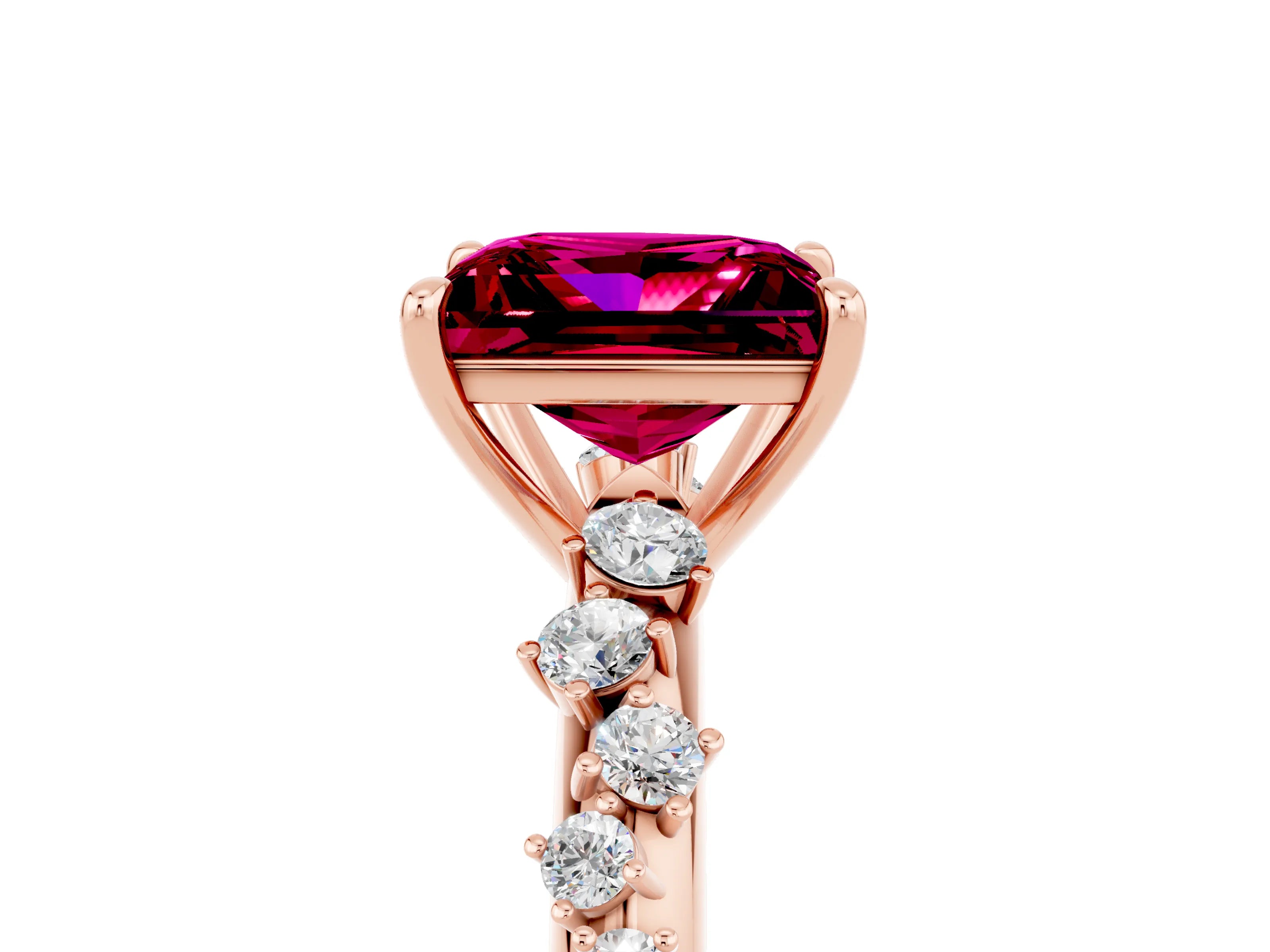 Rose gold Princess Cut Garnet Cluster Side Stone Solitaire Ring with Prong Setting_29