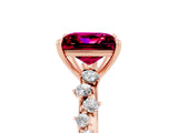 Rose gold Princess Cut Garnet Cluster Side Stone Solitaire Ring with Prong Setting_29