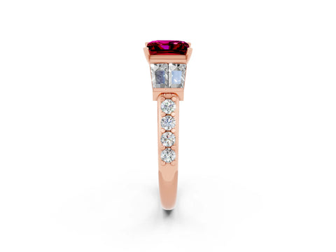 Rose gold Princess Cut Garnet Engagement Ring with Baguette Side Stones and Channel Set Band_2