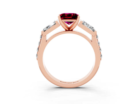 Rose gold Princess Cut Garnet Engagement Ring with Baguette Side Stones and Channel Set Band_3