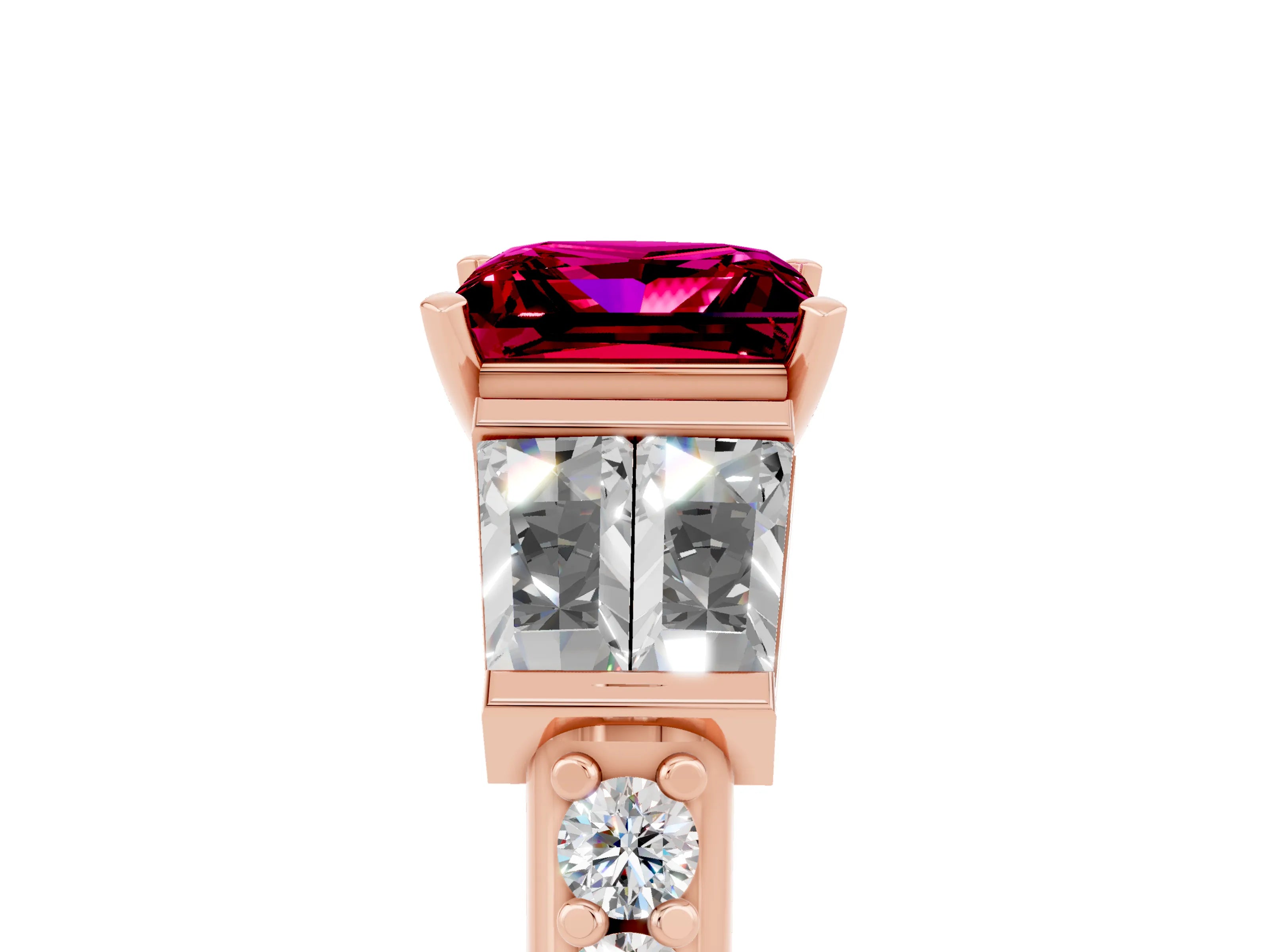 Rose gold Princess Cut Garnet Engagement Ring with Baguette Side Stones and Channel Set Band_5