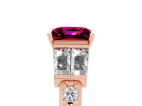 Rose gold Princess Cut Garnet Engagement Ring with Baguette Side Stones and Channel Set Band_5