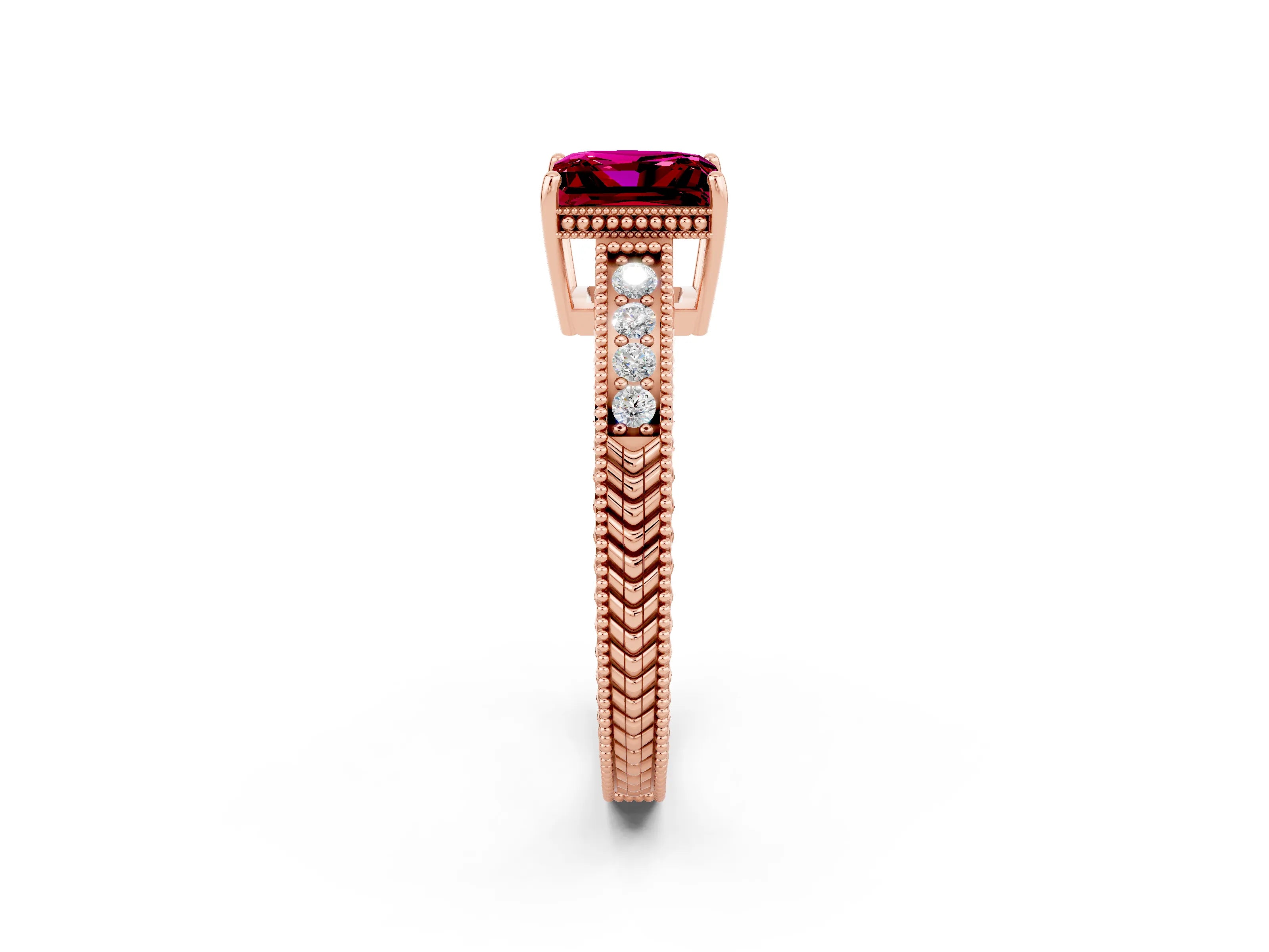 Rose gold Princess Cut Garnet Engagement Ring with Milgrain Channel Set Band and Prong Setting_2