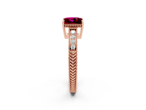 Rose gold Princess Cut Garnet Engagement Ring with Milgrain Channel Set Band and Prong Setting_2